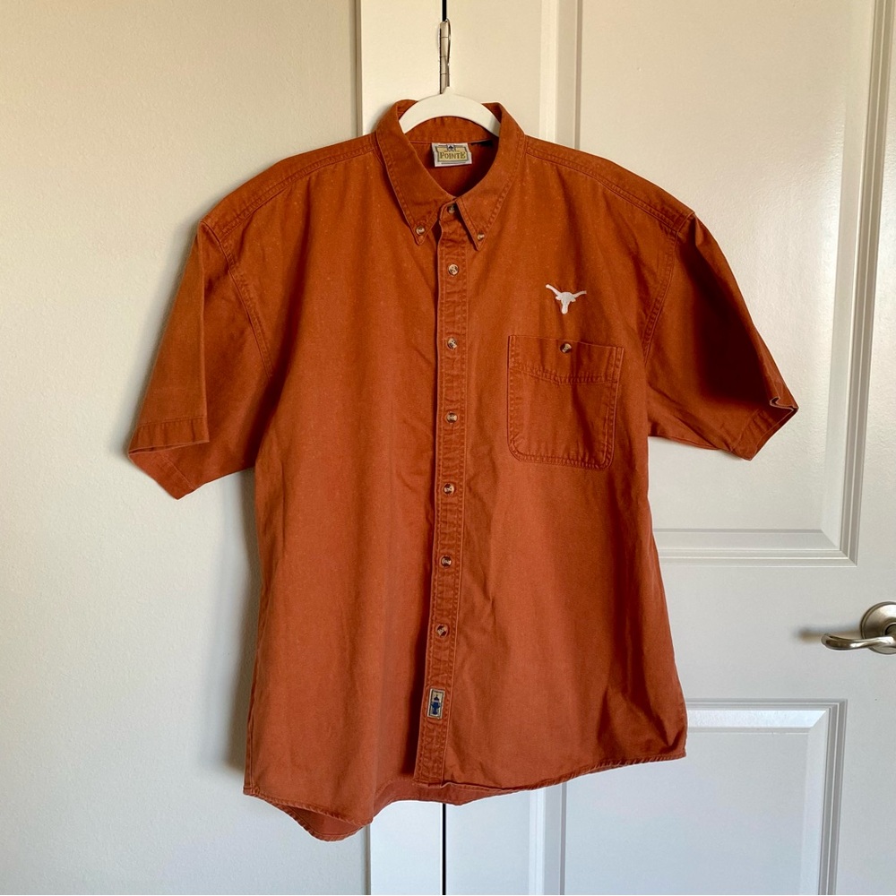 Custom Men's UT Longhorn College Football Embroidered Short Sleeve Button Down